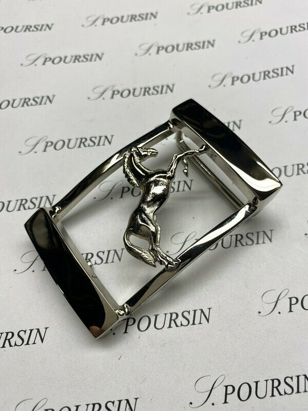 Boucle double 245/35 "Cheval cabrant" à Pont & Tenon Laiton Poli Main Nickel - 1 pièce