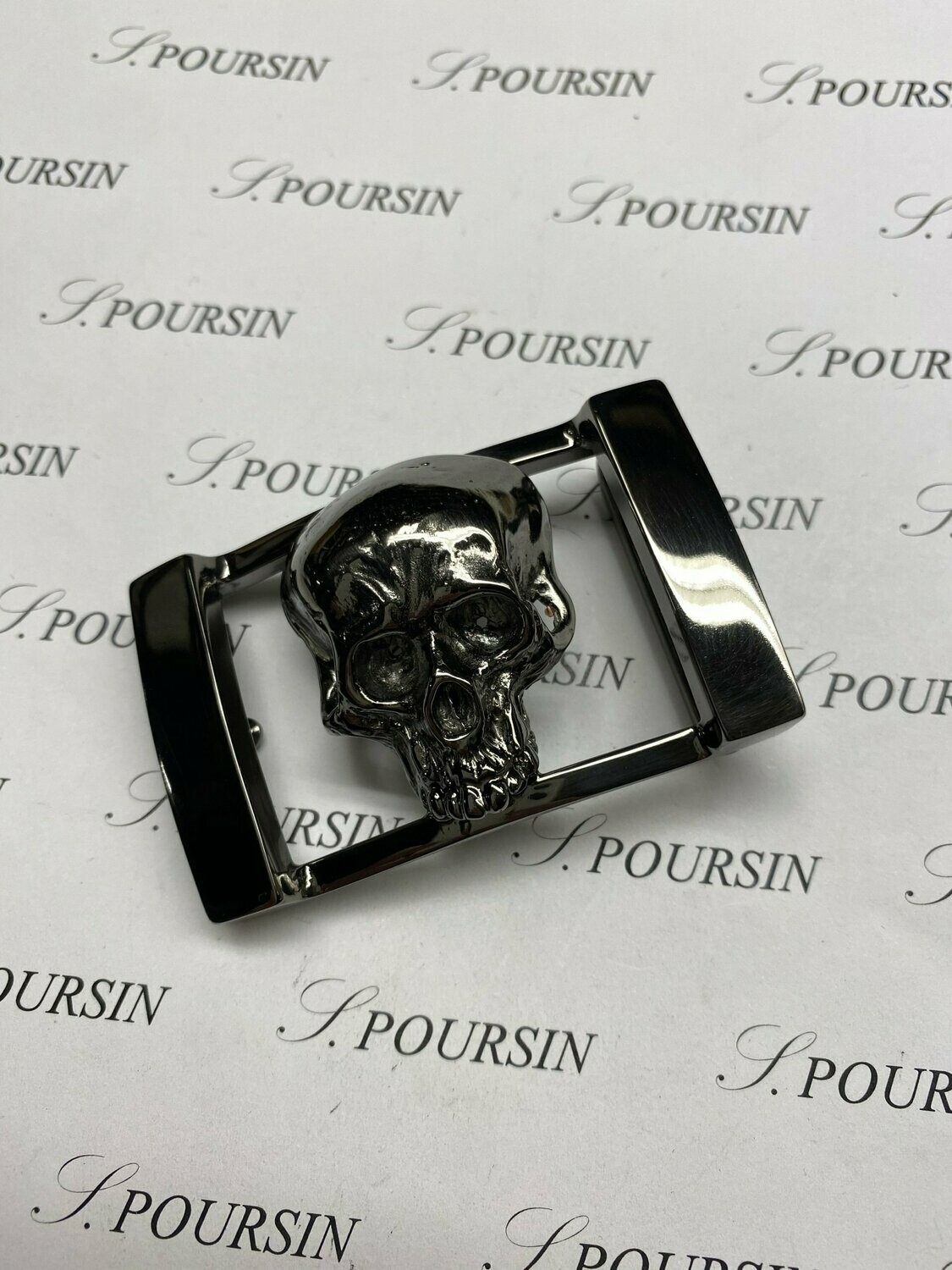 Boucle double 245/35 "Crâne" à Pont & Tenon Laiton Poli Main Nickel Noir Verni - 1 pièce