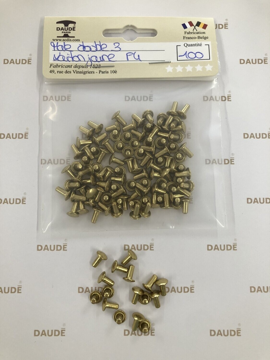 Male double 3 Laiton - lot de 100 pièces, Finition: Jaune