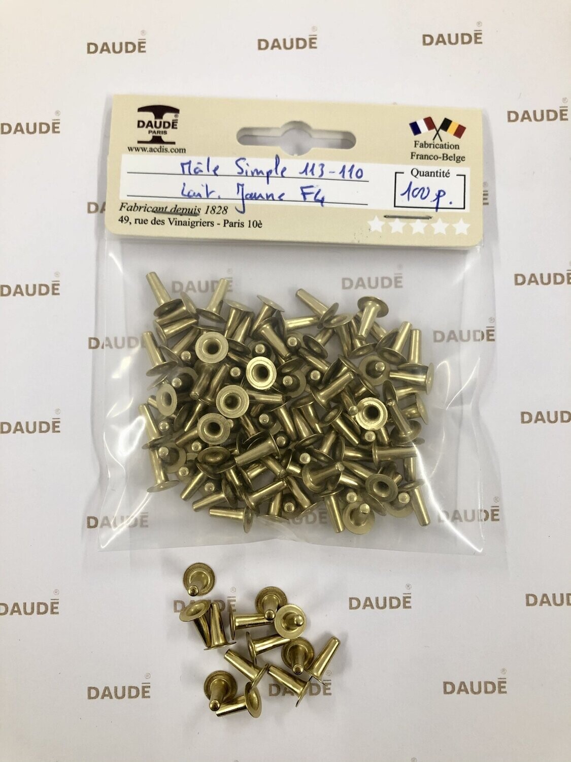 Male simple 113-110 Laiton - lot de 100 pièces, Finition: Jaune