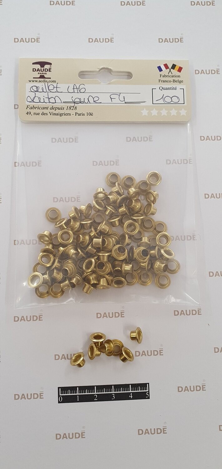 Oeillet LA6 Laiton - lot de 100 pièces, Finition: Jaune