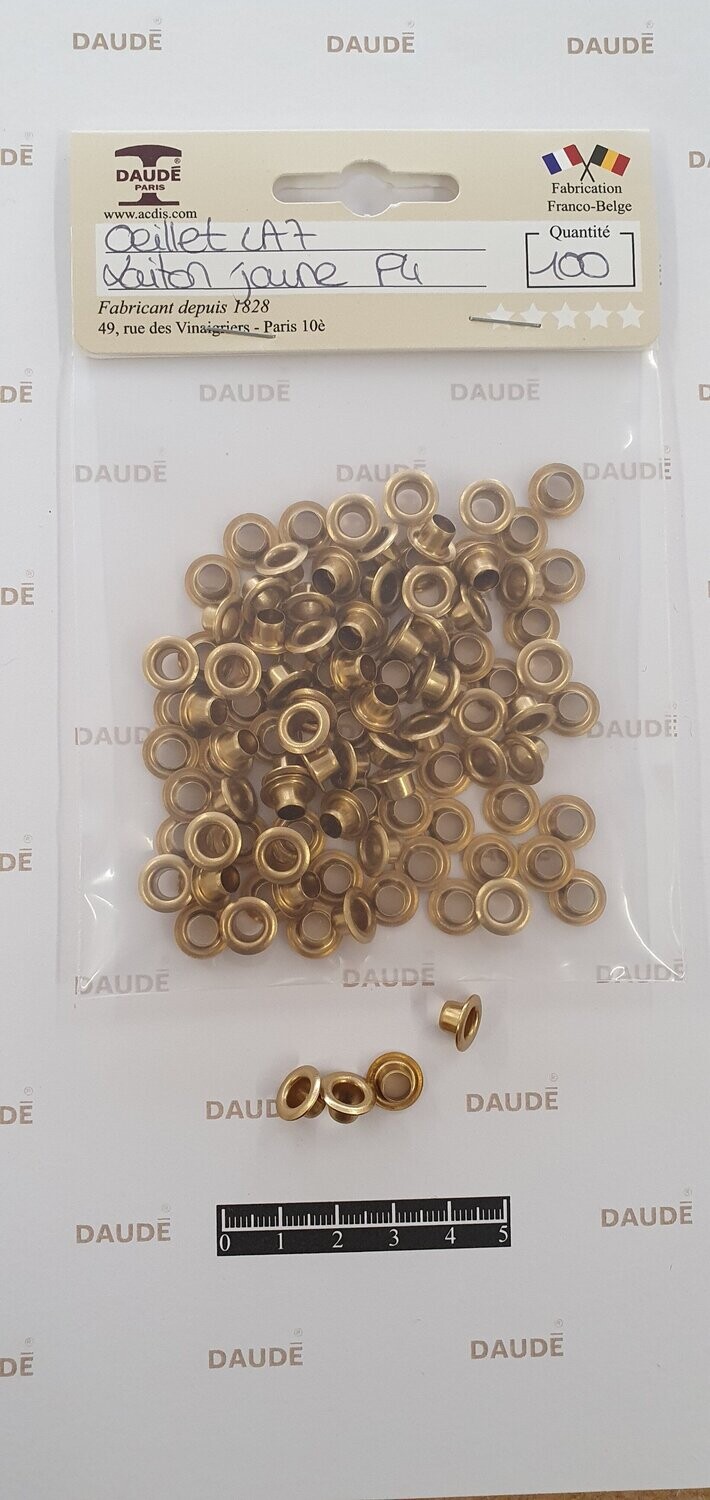 Oeillet LA7 Laiton - lot de 100 pièces, Finition: Jaune
