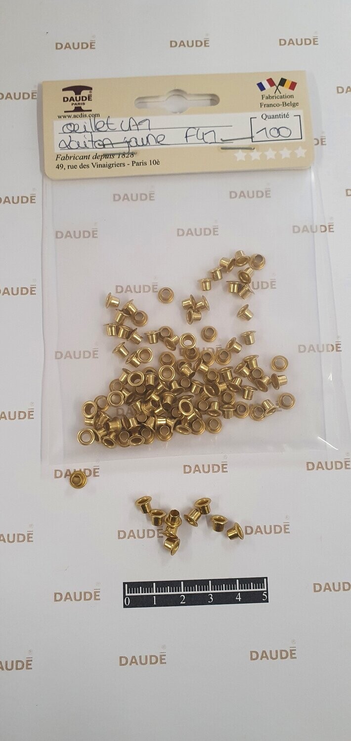 Oeillet LA1 Laiton - lot de 100 pièces, Finition: Jaune