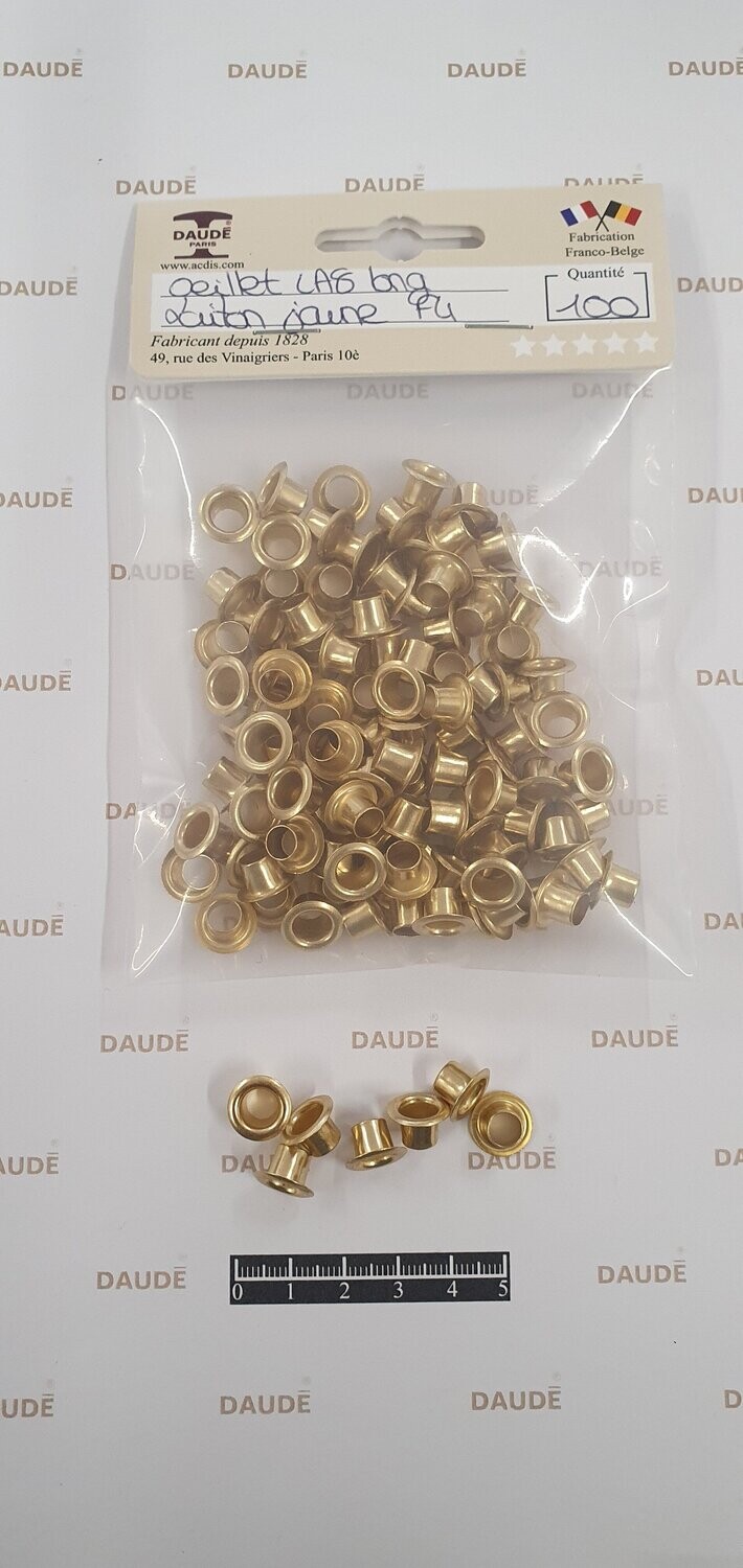 Oeillet LA8 Long Laiton - lot de 100 pièces, Finition: Jaune
