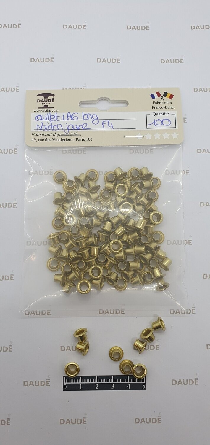 Oeillet LA6 Long Laiton - lot de 100 pièces, Finition: Jaune