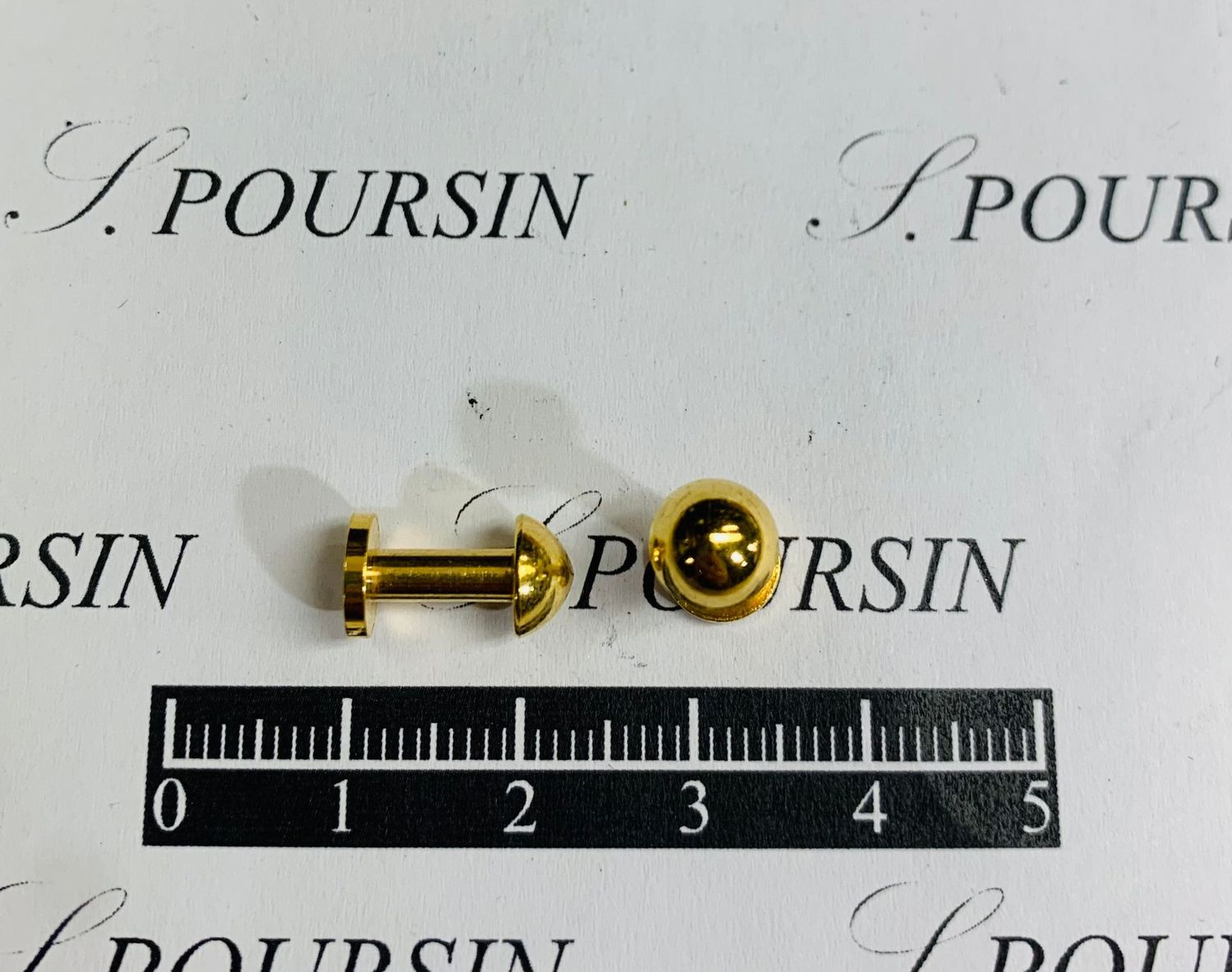 Bouton Double 7x12,9 Laiton Poli Bille Doré - lot de 10 pièces