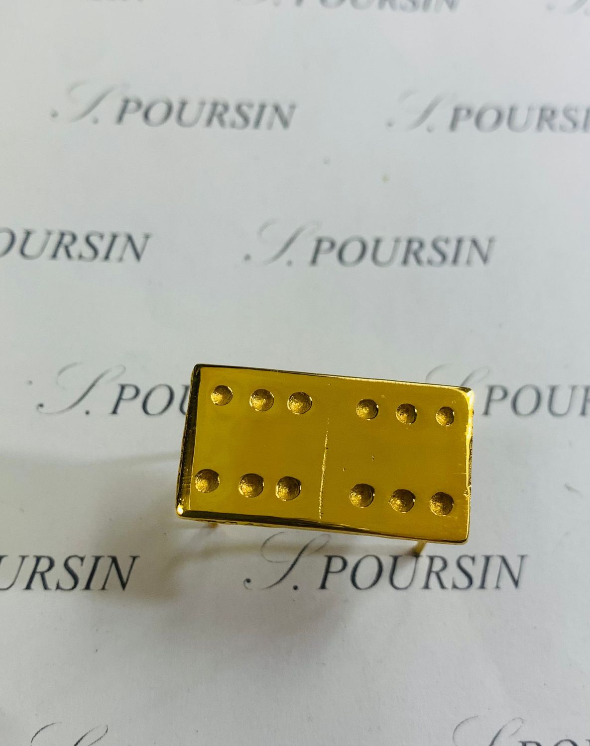 Ornement Domino Double 6 à tiges Laiton Poli Doré - 2 pièces