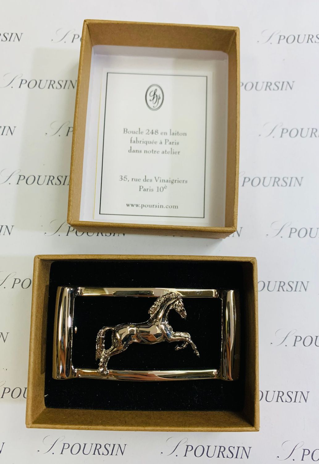 Boucle Double 248/25 "Cheval Cabrant" à Pont & Tenon Laiton Poli Main Nickel  - 1 pièce