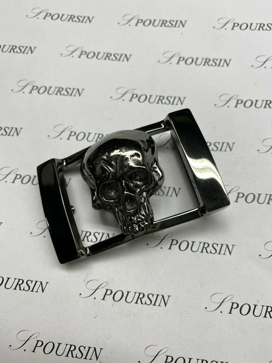 Boucle double 245/35 "Crâne" à Pont & Tenon Laiton Poli Main Nickel Noir Verni - 1 pièce - SUR COMMANDE