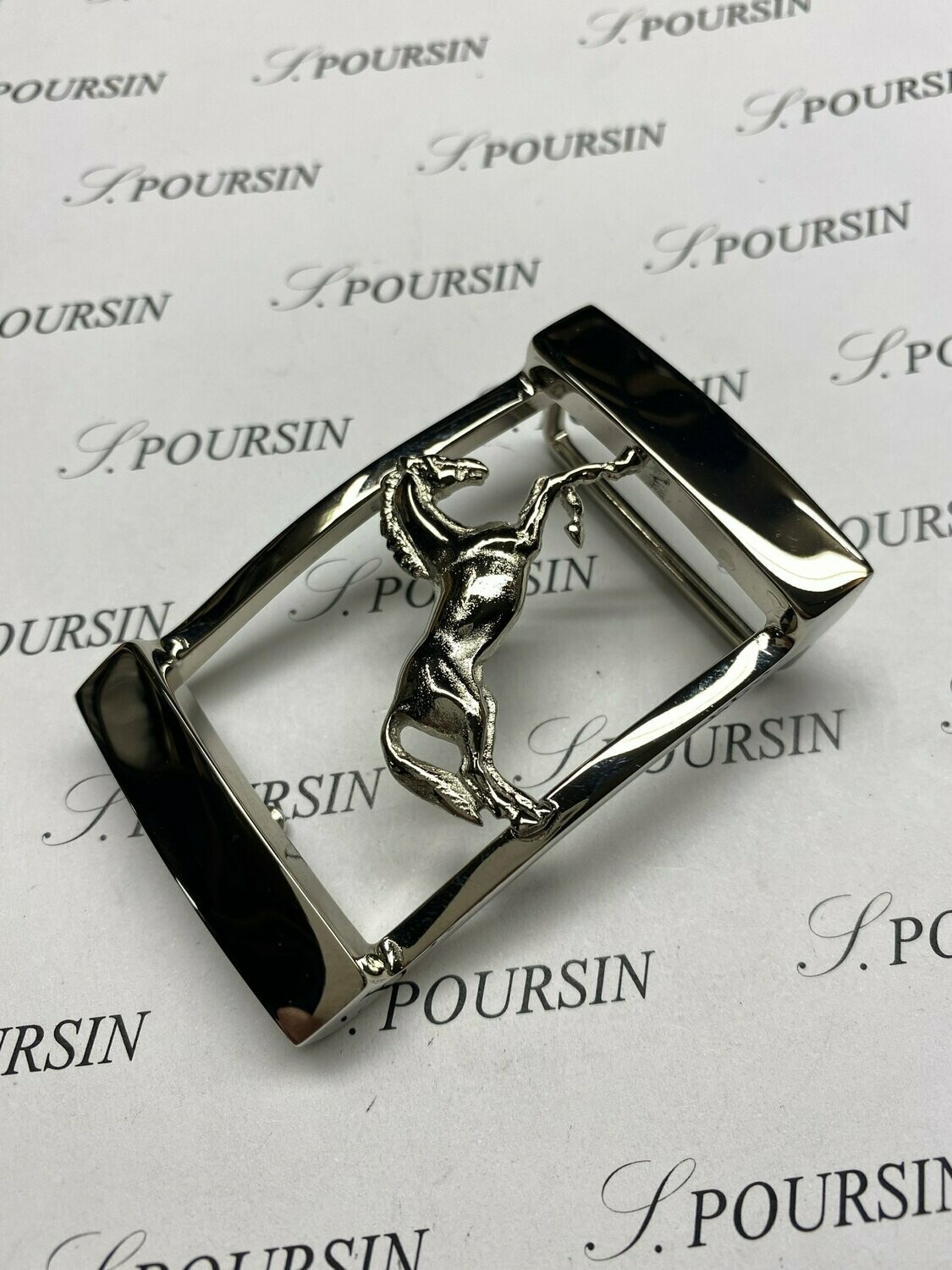 Boucle double 245/35 "Cheval cabrant" à Pont & Tenon Laiton Poli Main Nickel - 1 pièce- SUR COMMANDE