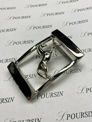 Boucle double 245/35 Boucle double 245/35 "Cheval cabrant" à Pont & Tenon Laiton Poli Main Nickel - 1 pièce- SUR COMMANDE