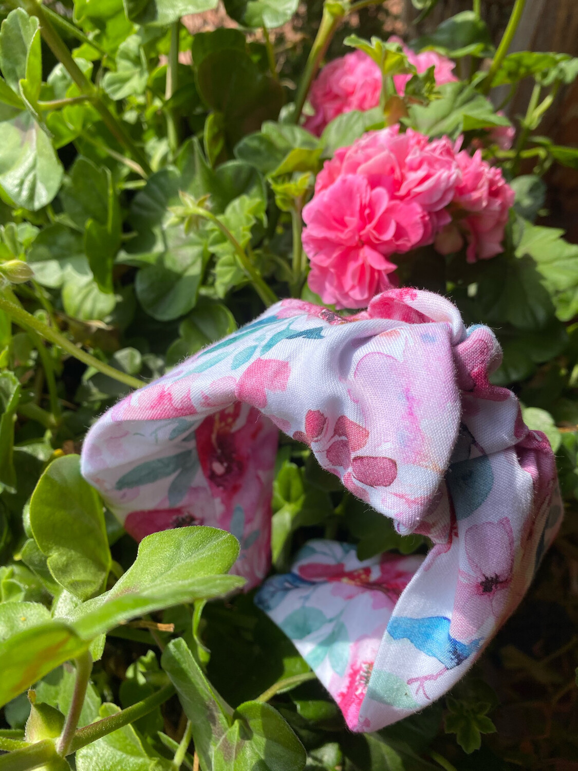 Cerchietto fantasia fiori watercolor rosa e acquamarina