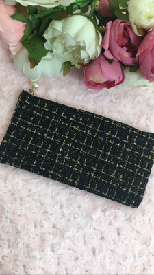 Pochette piatta Tweed nero filo oro  