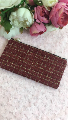 Pochette piatta Tweed bordeaux filo oro 