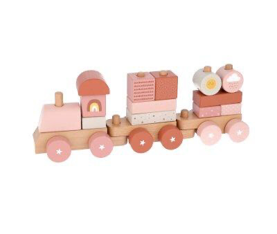Trenino in legno rosa personalizzabile