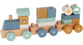 Trenino in legno celeste personalizzabile