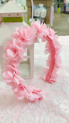 Cerchietto fiori organza rosa acceso