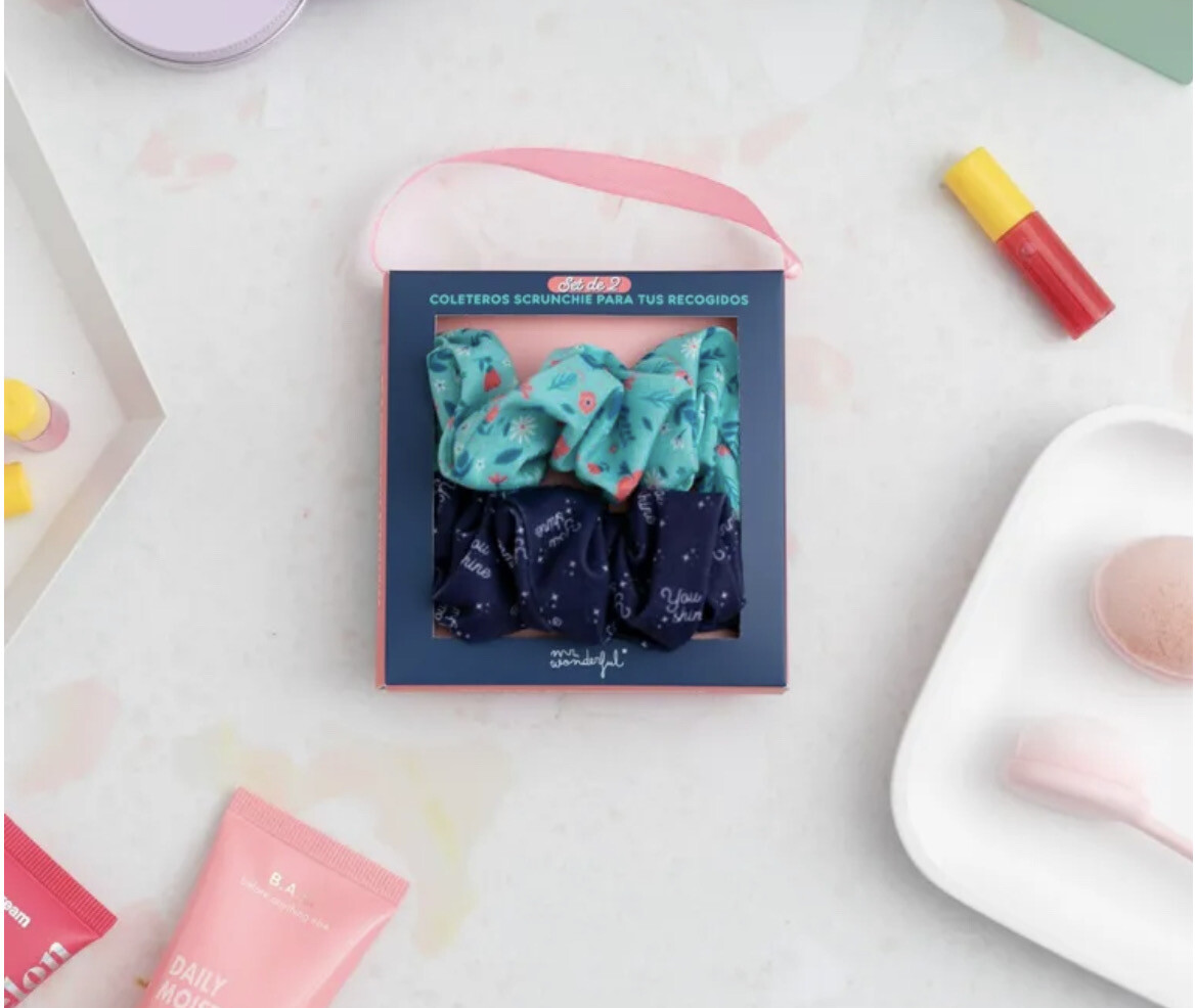 Set 2 Scrunchie fermacoda Mr Wonderful fiori celeste 