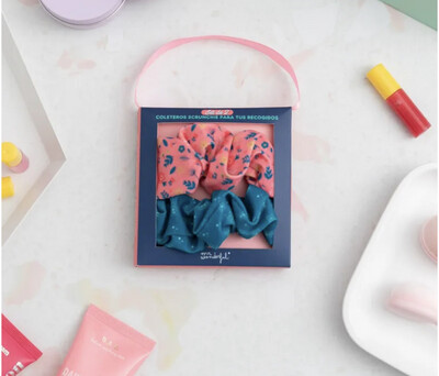 Set 2 Scrunchie fermacoda Mr Wonderful fiori rosa 