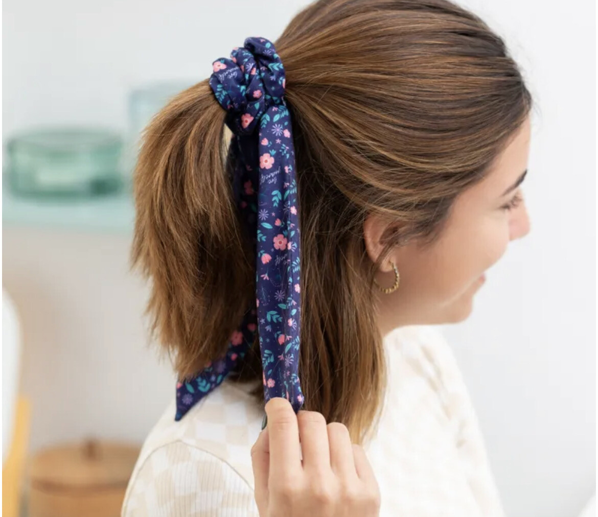 Scrunchie fermacoda con fiocco Mr Wonderful fiori blu