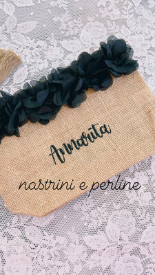 Pochette juta e fiori organza personalizzata nero