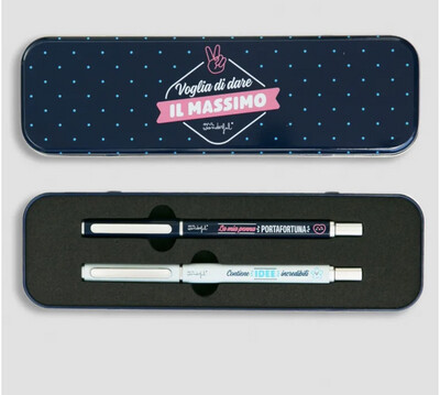 Set di due penne + astuccio scatola  Mr Wonderful per appuntare idee inaudite