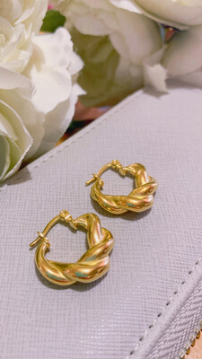 Coppia orecchini cerchi acciaio torchon lento  20 mm finitura oro