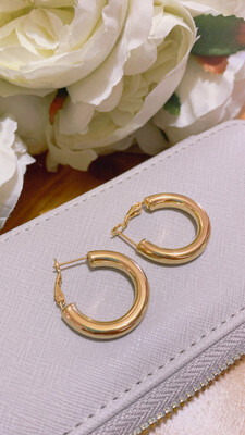 Coppia orecchini cerchio liscio acciaio diam. 25 mm finitura oro