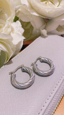 Coppia orecchini cerchi acciaio torchon mod. Alias diam  20 mm finitura argento 