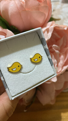 Coppia tappalobo acciaio uccellino giallo