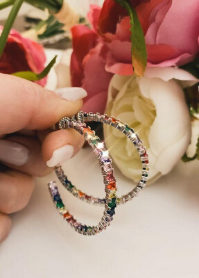 Orecchini Coppia maxicerchi Rainbow finitura argento