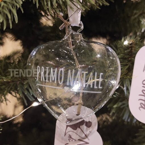 Decorazione cuore in vetro borosilicato &quot;Primo Natale&quot;
