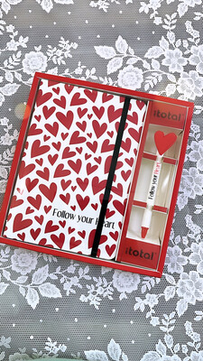 Set notebook+penna cuori rossi