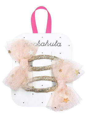 Set 2 Mollette Clic Clac fiocco tulle rosa Rockahula