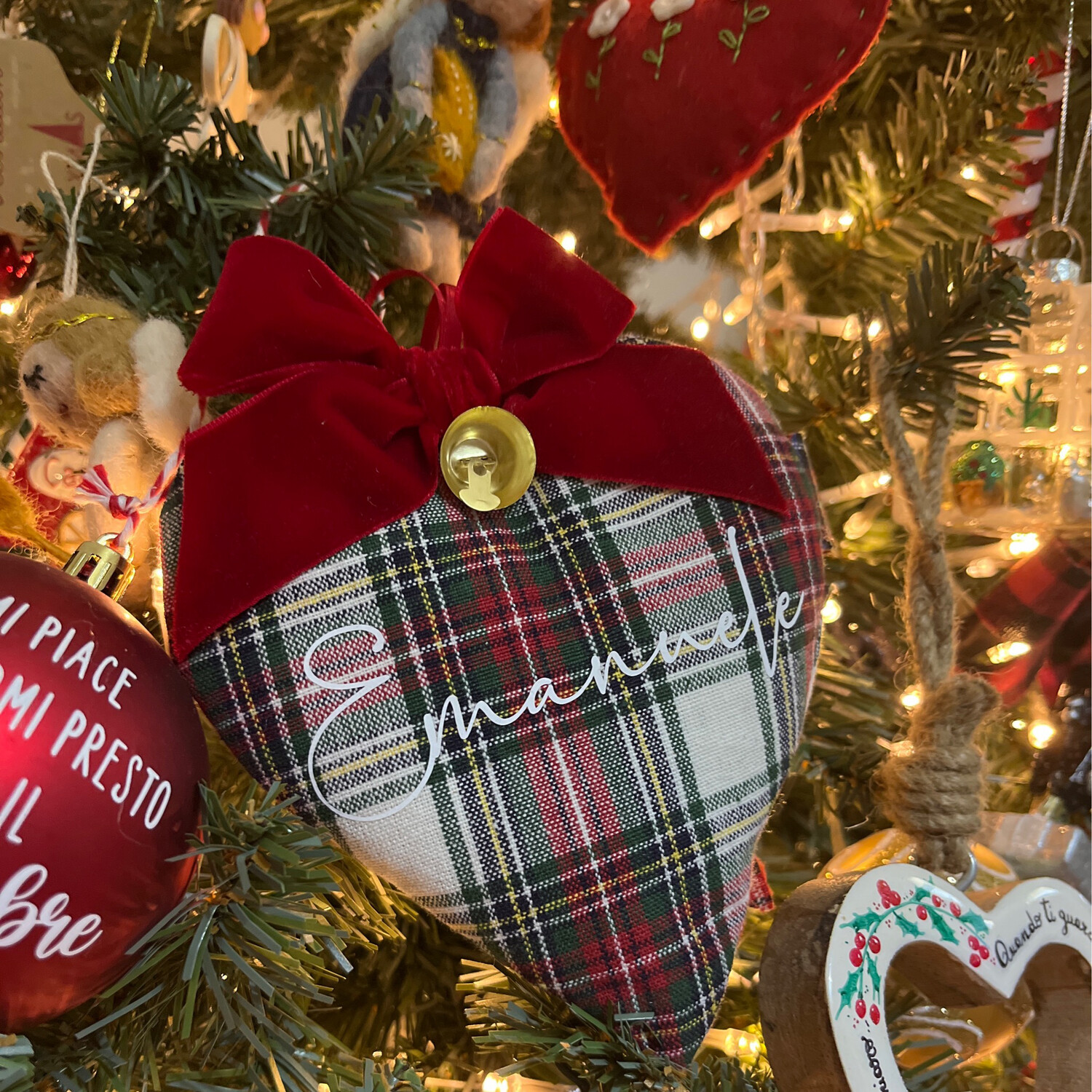 Decorazione cuore tartan bianco personalizzabile