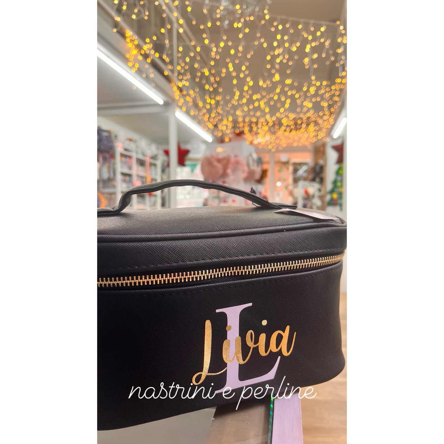 Beauty con manico ecopelle personalizzato nero collezione Elite