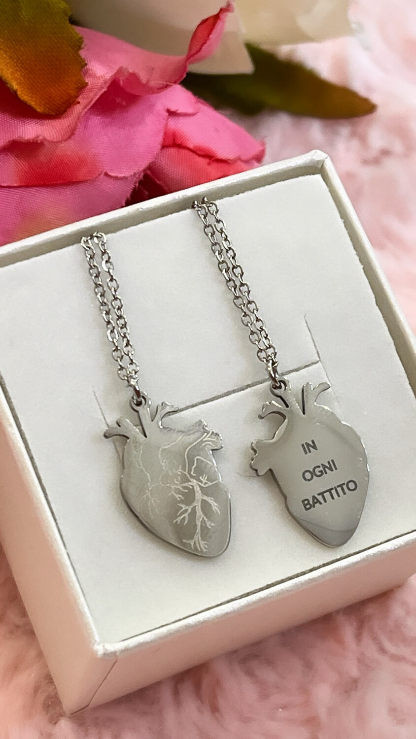 Catenina Cuore Anatomico piccolo Personalizzata argentata