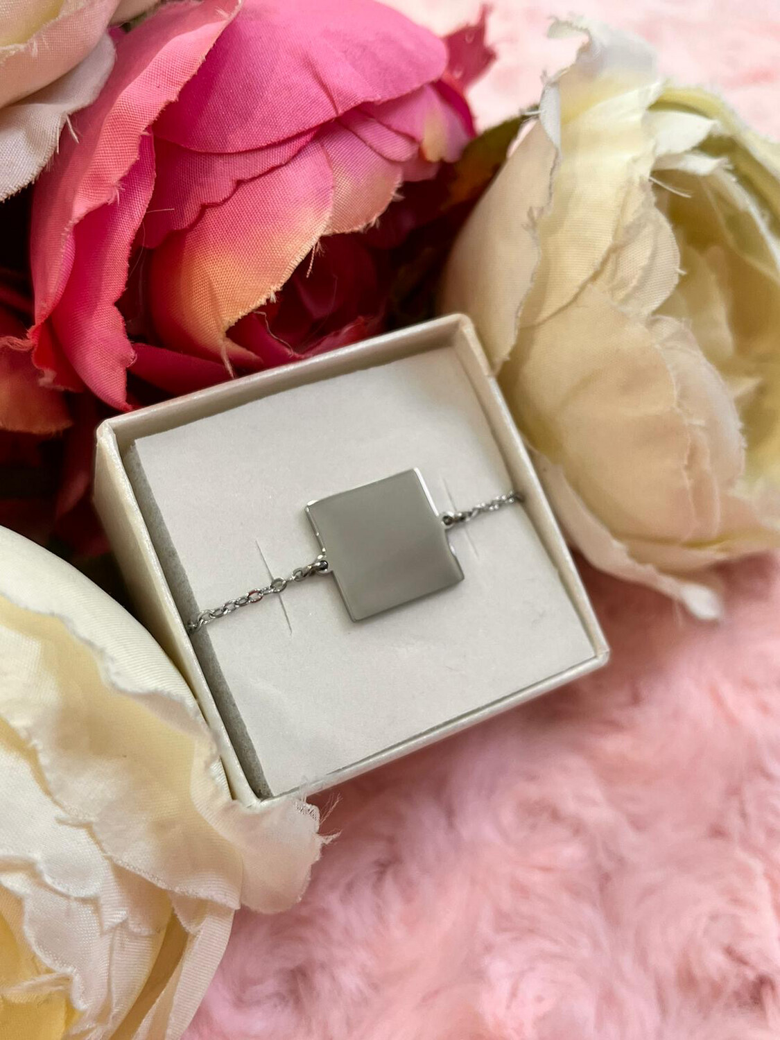Bracciale targhetta quadrata personalizzata argentata