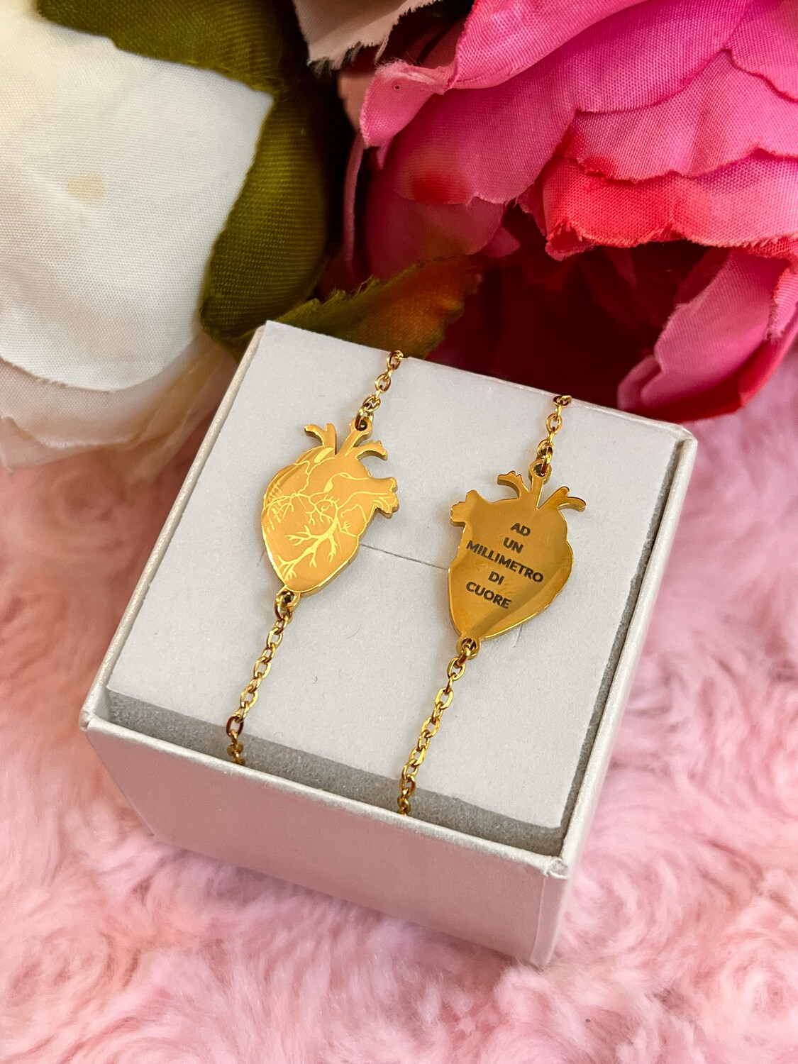 Bracciale Cuore Anatomico piccolo Personalizzato dorato