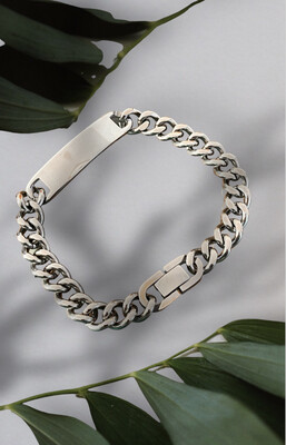 Bracciale uomo Justin targhetta personalizzata maglia piatta argentata
