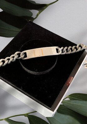 Bracciale uomo Justin targhetta personalizzata maglia piatta argentata
