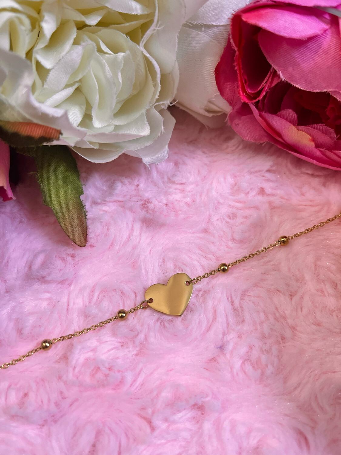 Bracciale catena rosario con cuore centrale dorato
