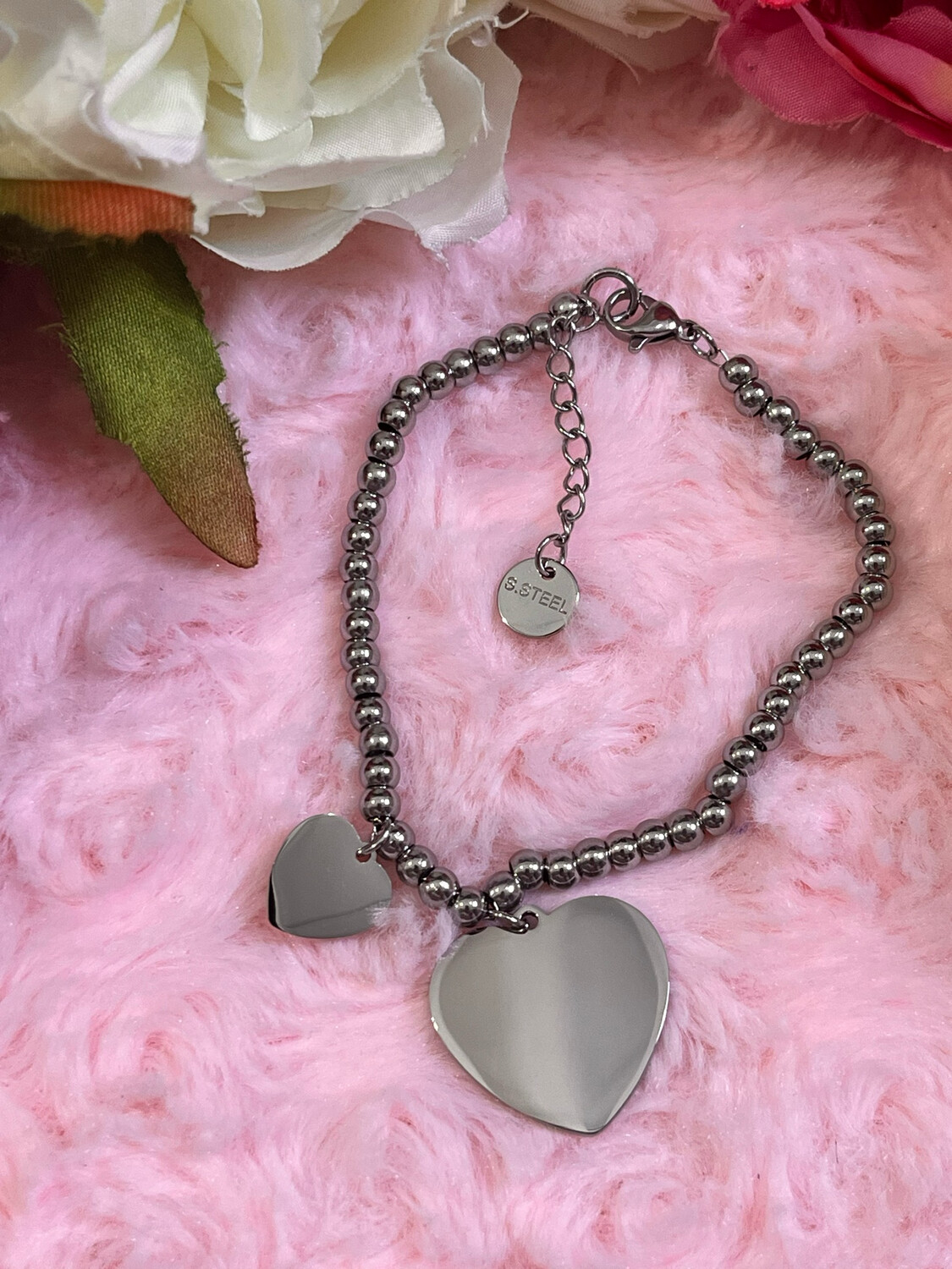 Bracciale catena pallini con ciondolo cuore