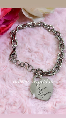 Bracciale catena cuore pendente con chiusura moschettone regolabile