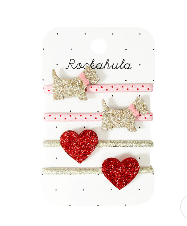 Set 4 elastichetti con cane scottie e cuori Rockahula