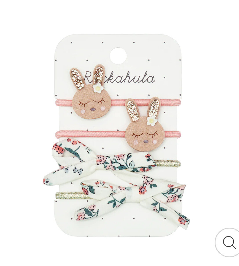 Set 4 elastichetti con conigliette e fiocchetti a fiori Rockahula