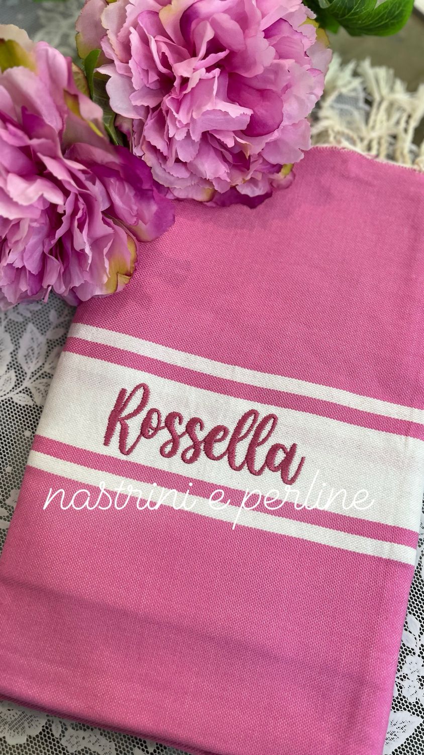 Telo fouta TU3 rosa bubblegum banda bianca