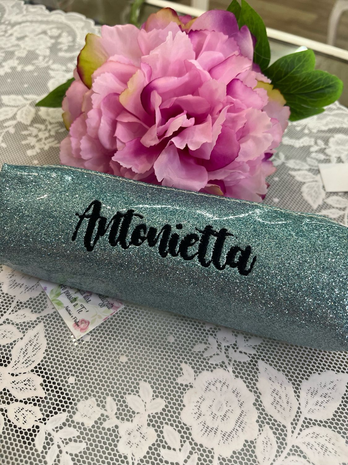 astuccio AZZURRO glitter personalizzato