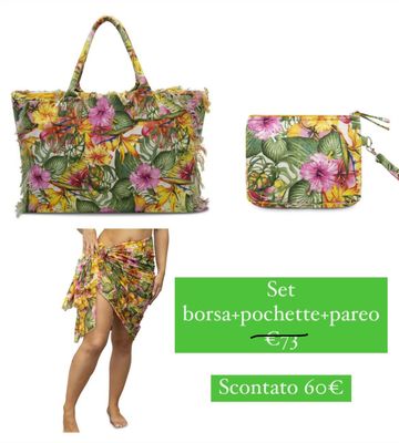 Set borsa + pochette + pareo Tropical