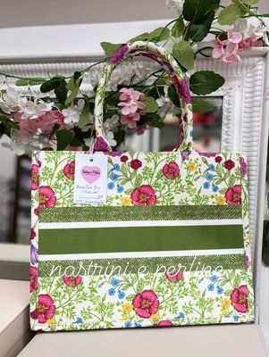Borsa tote bag Penelope fiori fondo verde
